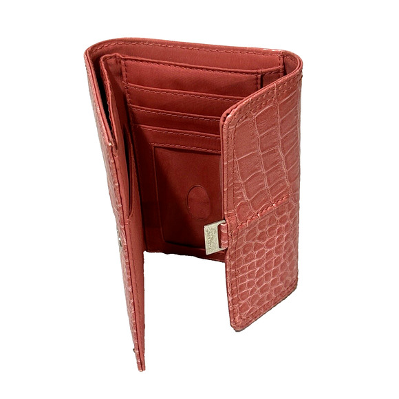 Liz Claiborne Light Pink Wallet Mock Croc Trifold Snap Flap Style Fashion Purse - Picture 7 of 9